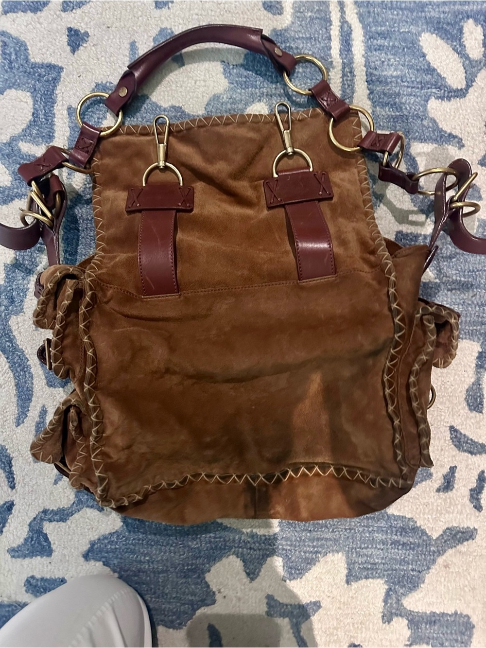 Yves Saint Laurent Brown Suede Shoulder Bag with Dark brown Leather Trim - Picture 7 of 9